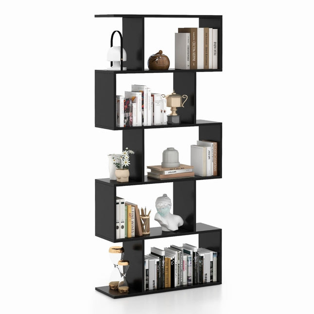 5-Tier S-Shaped Bookshelf with Anti-Tip, Black