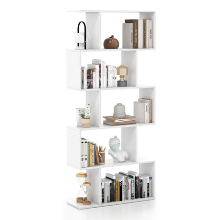 5-Tier S-Shaped Bookshelf with Anti-Tip, White