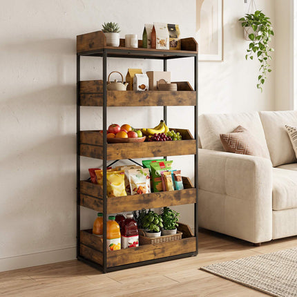 5-Tier Storage Rack with Drawers, Rustic Brown