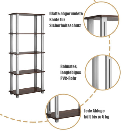 5 Tier Storage Rack with Flat Open Shelves Multifunctional Shelf Brown