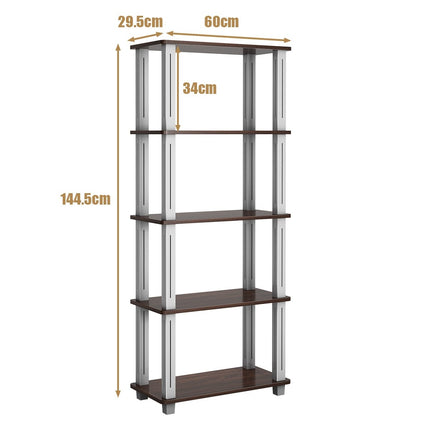 5 Tier Storage Rack with Flat Open Shelves Multifunctional Shelf Brown
