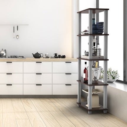 5 Tier Storage Rack with Flat Open Shelves Multifunctional Shelf Brown