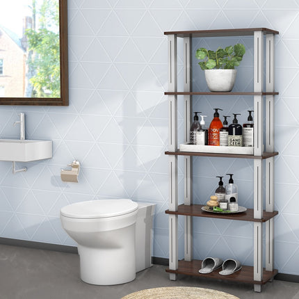 5 Tier Storage Rack with Flat Open Shelves Multifunctional Shelf Brown