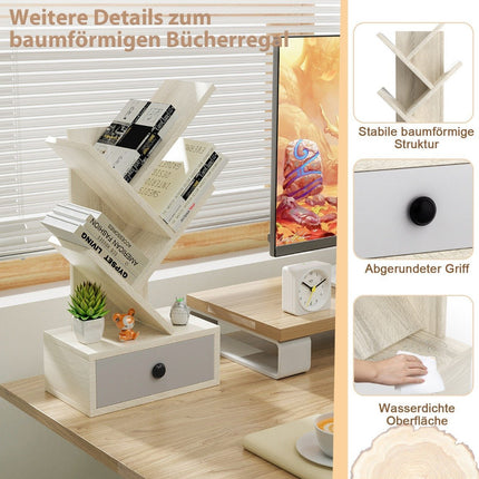 5-stöckiges Bücherregal mit Schublade, Mehrzweck-CD- und DVD-Regal, Beige