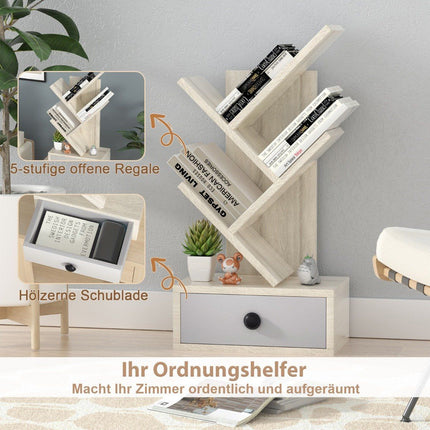 5-stöckiges Bücherregal mit Schublade, Mehrzweck-CD- und DVD-Regal, Beige
