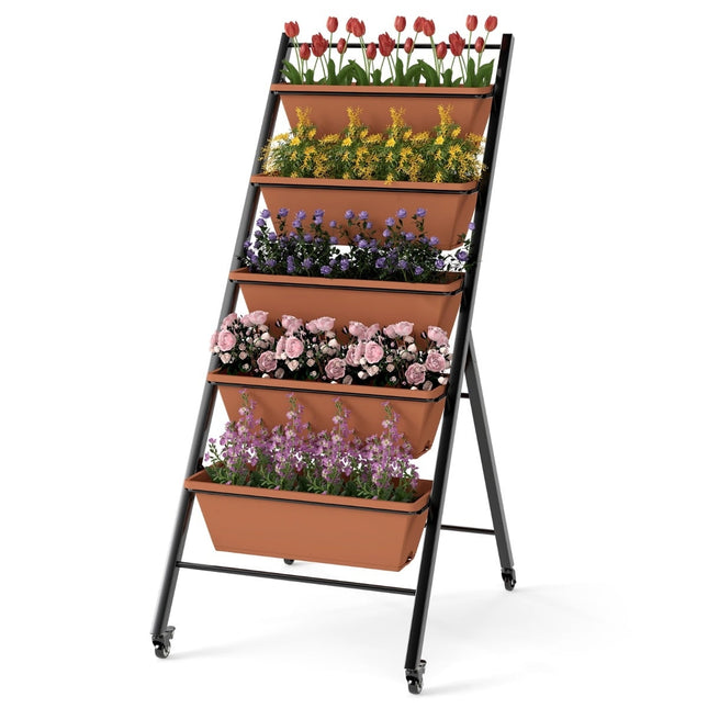 5-Tier Vertical Planter with Adjustable Boxes and Wheels
