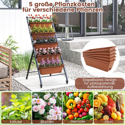5-Tier Vertical Planter with Adjustable Boxes and Wheels