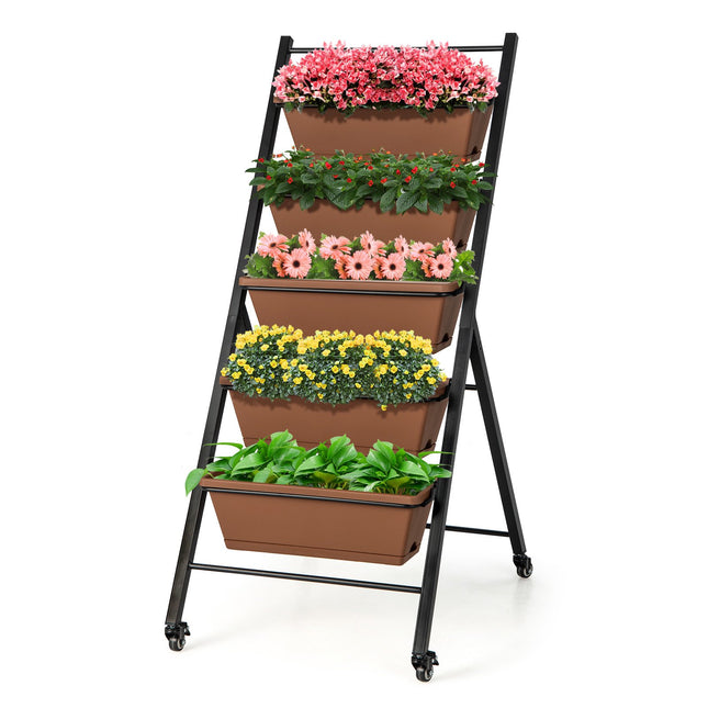 5-stöckiges vertikales Hochbeet mit Rollen, 5 Kästen, Braun
