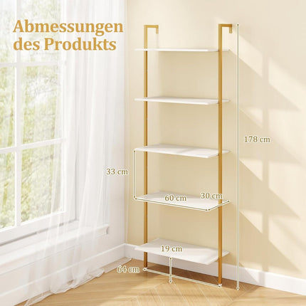 5-Tier Wall-Mounted Ladder Shelf with Metal Frame