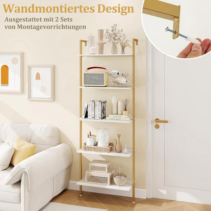 5-Tier Wall-Mounted Ladder Shelf with Metal Frame
