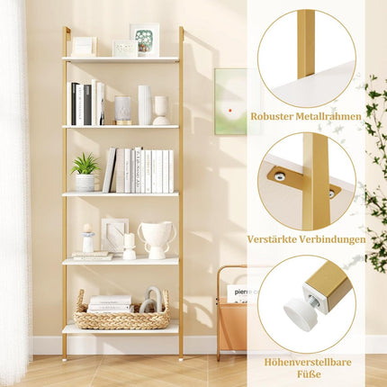 5-Tier Wall-Mounted Ladder Shelf with Metal Frame