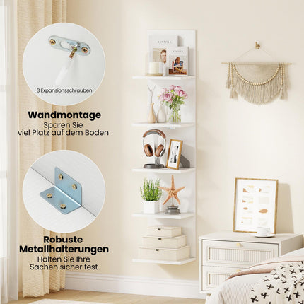5-Tier Wall-Mounted Shelf, White, Space-Saving Design