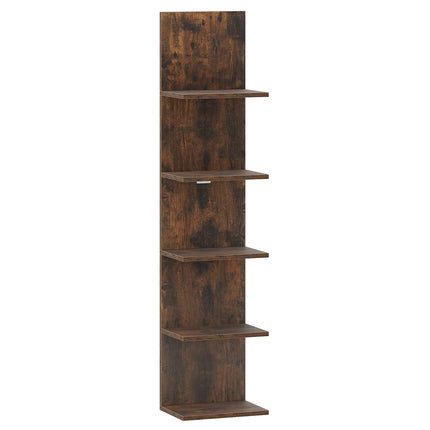 5-Tier Wall-Mounted Wooden Shelf, Rustic Brown