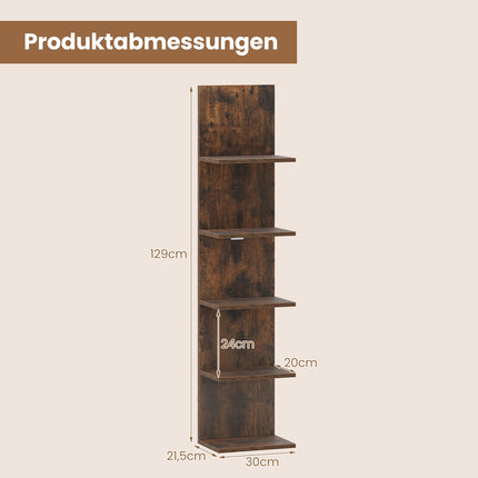 5-Tier Wall-Mounted Wooden Shelf, Rustic Brown