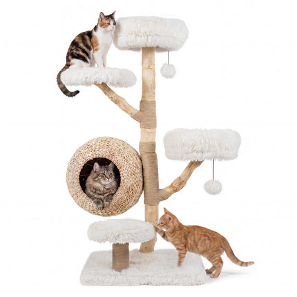 5-Tier White Cat Tree with Plush Perches & Jute Posts