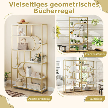 Weiß-goldenes Bücherregal mit 5 offenen Ablagen