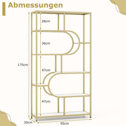 Weiß-goldenes Bücherregal mit 5 offenen Ablagen