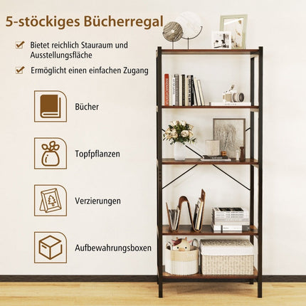 5-stöckiges Holzregal mit Metallrahmen, 66x34x161 cm
