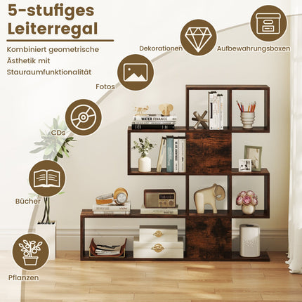 Leiterregal aus Holz mit 5 Etagen, 120x19.5x109 cm, Braun