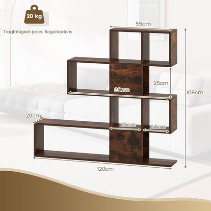Leiterregal aus Holz mit 5 Etagen, 120x19.5x109 cm, Braun