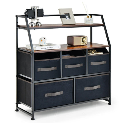 5 Schubladen Sideboard mit Stoffschubladen Stoffkommode mit Ablage &amp; Kippschutz 84 x 30 x 85 cm