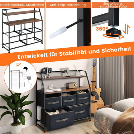 5 Schubladen Sideboard mit Stoffschubladen Stoffkommode mit Ablage &amp; Kippschutz 84 x 30 x 85 cm