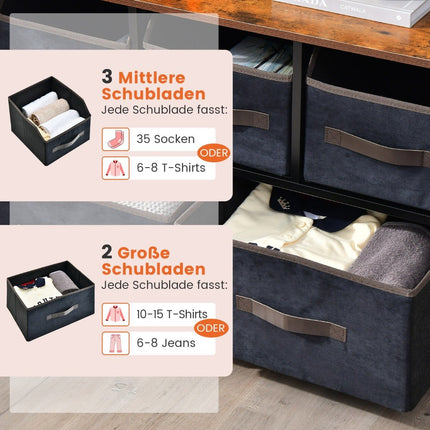5 Schubladen Sideboard mit Stoffschubladen Stoffkommode mit Ablage &amp; Kippschutz 84 x 30 x 85 cm