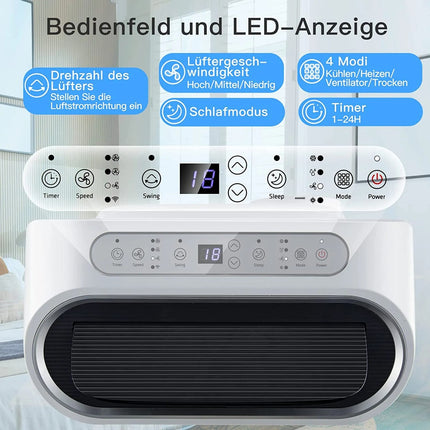 5-in-1-Klimaanlage, 14000 BTU, Heizen &amp; Kühlen &amp; Lüften &amp; Entfeuchten, tragbare Klimaanlage für 40 ㎡, 44,5 x 39 x 77 cm, Weiß