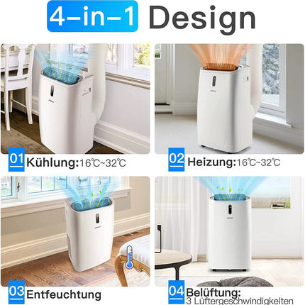 5-in-1-Klimaanlage, 14000 BTU, Heizen &amp; Kühlen &amp; Lüften &amp; Entfeuchten, tragbare Klimaanlage für 40 ㎡, 44,5 x 39 x 77 cm, Weiß