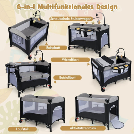 5-in-1 Babybett mit Matratze, Wickeltisch, Spieluhr