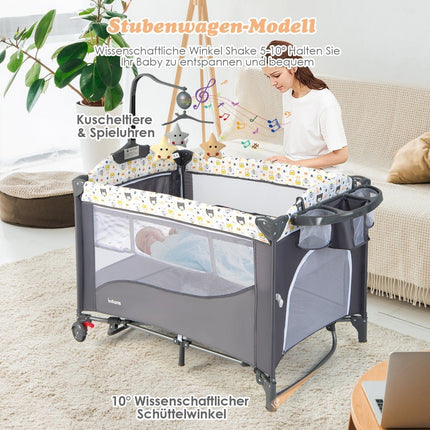 5-in-1 Babybett mit Matratze, Wickeltisch, Spielbogen