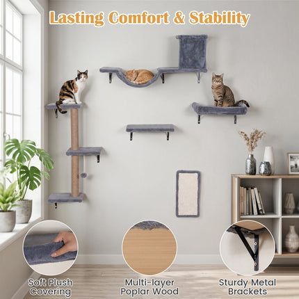 5-in-1 Cat Climbing Wall with Tree, House & Bridge - Grey