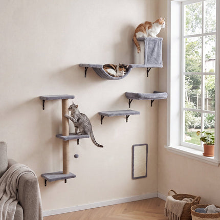 5-in-1 Cat Climbing Wall with Tree, House & Bridge - Grey