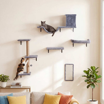 5-in-1 Cat Climbing Wall with Tree, House & Bridge - Grey