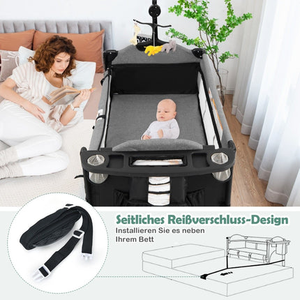 5-in-1 umbaubares Babybett mit Wickeltisch &amp; Aufbewahrungstasche Schwarz