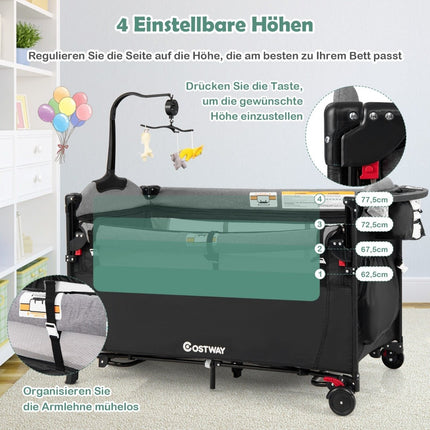 5-in-1 umbaubares Babybett mit Wickeltisch &amp; Aufbewahrungstasche Schwarz