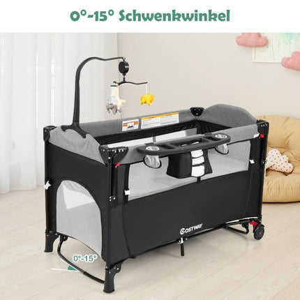 5-in-1 umbaubares Babybett mit Wickeltisch &amp; Aufbewahrungstasche Schwarz