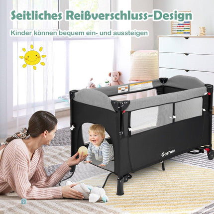 5-in-1 umbaubares Babybett mit Wickeltisch &amp; Aufbewahrungstasche Schwarz