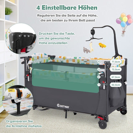 5-in-1 umbaubares Babybett mit Wickeltisch und Aufbewahrungstasche Grau