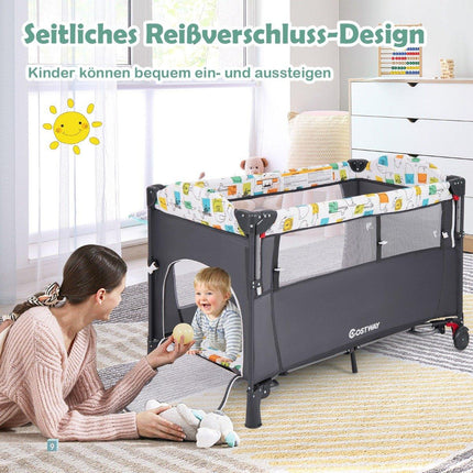 5-in-1 umbaubares Babybett mit Wickeltisch und Aufbewahrungstasche Grau