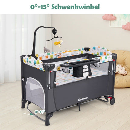 5-in-1 umbaubares Babybett mit Wickeltisch und Aufbewahrungstasche Grau