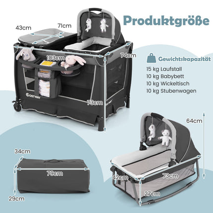 5-in-1 faltbares Babybett mit Wiege und Wickelauflage