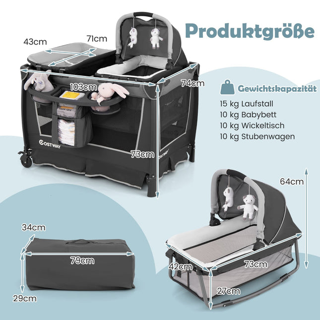 5-in-1 faltbares Babybett mit Wiege und Wickelauflage