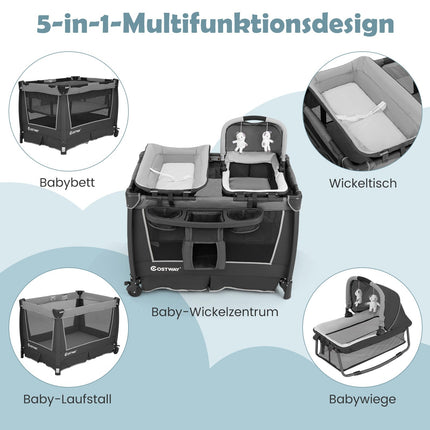 5-in-1 faltbares Babybett mit Wiege und Wickelauflage