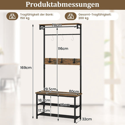 5-in-1-Flurorganisator mit Sitzbank und Schuhaufbewahrung