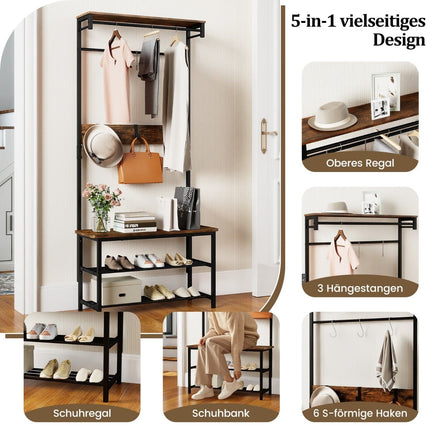 5-in-1-Flurorganisator mit Sitzbank und Schuhaufbewahrung