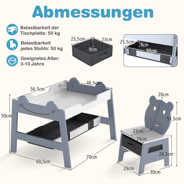 5-in-1 Kinder-Aktivitätstisch-Set mit Aufbewahrung, Grau