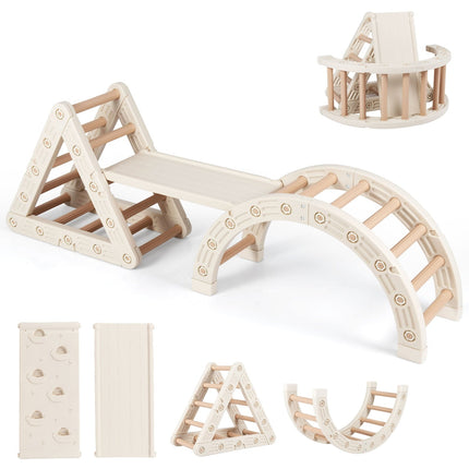 5-in-1 Kids Climbing Set with Slide and Adjustable Ramp