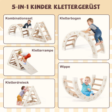 5-in-1 Kids Climbing Set with Slide and Adjustable Ramp