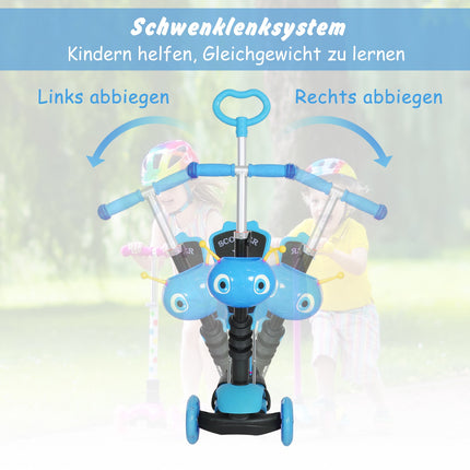 5-in-1 Kids Scooter with Removable Seat and Push Handle, Blue, Height Adjustable